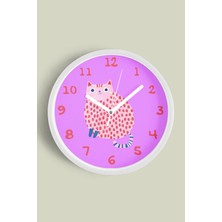 Kedi Tasarım Modern Duvar Saati - Çocuk Odası Duvar Saati - 30CM - Önü Camlı Beyaz Kasa