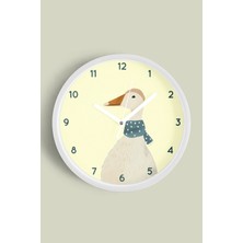 Sevimli Fularlı Kaz / Ördek Çocuk Odası Modern Duvar Saati - 30CM - Önü Camlı Beyaz Kasa