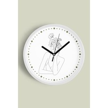 Çiçekli Kadın Silüeti Minimalist Modern Duvar Saati - 30CM - Önü Camlı Beyaz Kasa - Sessiz Mekanizma