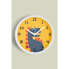 Sevimli Dinozor Çizimli Çocuk Odası Duvar Saati - 30CM - Önü Camlı Beyaz Kasa - Sessiz Mekanizma