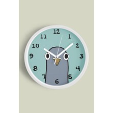 Şaşkın Güvercin Çocuk Odası Duvar Saati - 30CM - Önü Camlı Beyaz Kasa - Sessiz Mekanizma