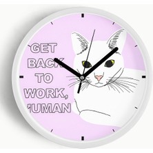Sevimli Kedi Temalı Modern Duvar Saati - 30CM - Önü Camlı Beyaz Kasa - Sessiz Mekanizma