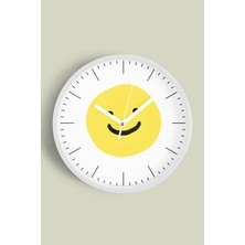 Gülen Surat Modern Tasarım Duvar Saati - 30CM - Önü Camlı Beyaz Kasa - Sessiz Mekanizma