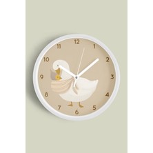 Sevimli Anne - Bebek Kaz Modern Çocuk Odası Duvar Saati - 30CM - Önü Camlı Beyaz Kasa