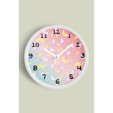 Sevimli Tavşan Tasarımı Çocuk Odası Duvar Saati - 30CM - Önü Camlı Beyaz Kasa - Sessiz Mekanizma