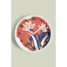 Soyut - Bohem Çiçek Modern Duvar Saati - 30CM - Önü Camlı Beyaz Kasa - Sessiz Mekanizma