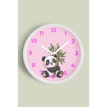 Sevimli Panda Çocuk Odası Duvar Saati - 30CM - Önü Camlı Beyaz Kasa - Sessiz Mekanizma