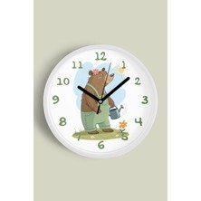 Sevimli Ayı Çocuk Odası Duvar Saati - 30CM - Önü Camlı Beyaz Kasa - Sessiz Mekanizma