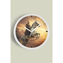 JHAAR Mustafa Kemal Atatürk Tasarımlı Modern Duvar Saati - 30CM - Önü Camlı Beyaz Kasa - Sessiz Mekanizma