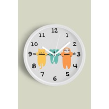 JHAAR Sevimli Hayvanlar Modern Tasarım Çocuk Odası Duvar Saati - 30CM - Önü Camlı Beyaz Kasa