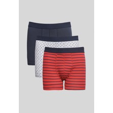 Altınyıldız Classics Erkek Lacivert-kırmızı 3'lü Pamuklu Esnek Boxer Paketi