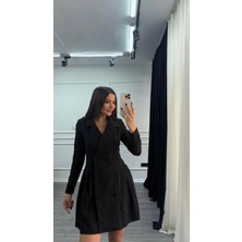 Daves Kruvaze Kesim Pile Detaylı Ceket Elbise  - Siyah