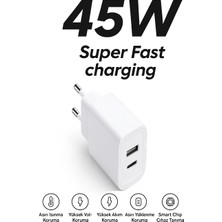 Emporıumood Samsung Galaxy S23 Uyumlu 45W Ultra Hızlı Çoklu Şarj Cihazı Adaptör Qualcomm 3.0 + Pd  