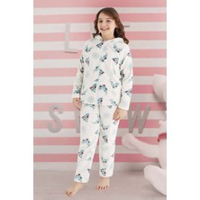 Aydoğan Kız Çocuk Desenli Polar Pijama Takımı 240527 Ekru