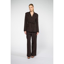 Thalure Kadın Acı Kahve Bağcıklı Asimetrik Blazer Ceket