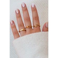 Trend Collection Gold Minimal Ince Form 3’lü Kadın Yüzük Seti – Ayarlanabilir