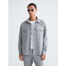 LC Waikiki Lcw Vision Gri Regular Fit Uzun Kollu Ekose Erkek Gömlek Ceket
