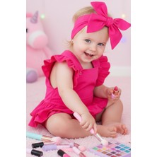 Parla Kids Kız Bebek Pembe Pamuklu Salopet Bandana Takım