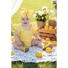 Parla Kids Kız Bebek Sarı Pamuklu Salopet Bandana Takım