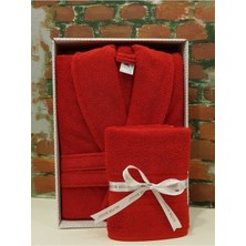 Özdilek Colourist Şalyaka Bornoz + Baş Havlusu - Kırmızı %100 Pamuk