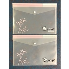 Kağıt Gemi 2’li Şeffaf Tek Bölmeli Panda Desenli Çıtçıtlı Pembe Renk A4 Dosya/belge Dosyası/düzenleyici Klasör