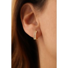 Yavuz Kuyumculuk 14 Ayar Altın Geometrik Taşlı Halka Küpe