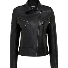Derimod Roma Kadın Siyah Biker Deri Ceket 25WGD5609U4