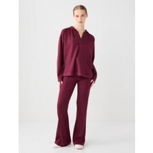 Jimmy Key Bordo Yüksek Bel Bol Paça Modal Jogger Pantolon