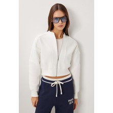 Happiness İstanbul Fermuarlı Şardonlu Örme Sweatshirt LAN0085 Ekru