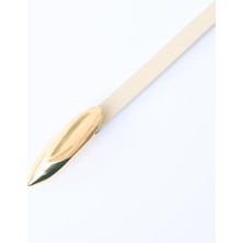 Jimmy Key Bej Parlak Metal Detaylı Deri Görünümlü Kemer