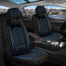 Castor Otomotiv Volkswagen Polo Yeni Uyumlu Yarı Deri Oto Koltuk Kılıfı 5 Li Set Aurex Siyah-Mavi