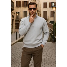 Damga Erkek Kışlık Polo Yaka Gri Fermuarlı Sweatshirt
