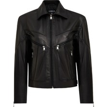 Derimod Vanessa Kadın Siyah Gömlek Yaka Kısa Oversize Deri Ceket 25WGD5325U4