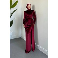 Tesettür Diyarı Selis Balık Model Kadife Kumaş Tesettür Abiye- Bordo
