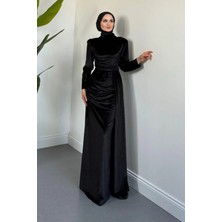Tesettür Diyarı Selis Balık Model Kadife Kumaş Tesettür Abiye- Siyah