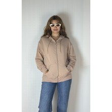 The Fancy Kadın Kapüşonlu Fermuarlı Cep Detaylı Oversize Hırka Sweatshirt