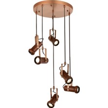 Avonni AV-1918-6T-EX Eskitme Boya Modern Avize LED Metal Ahşap H: 100 cm, Ø: 50 cm