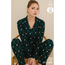 Royam Çağrı Kadın Kışlık Süet Uzun Kollu Önü Düğmeli Yumuşak Dokulu Pijama Takımı