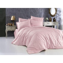 Vionetta Pamuk Saten Koyu Pudra Çizgili Otel Serisi Lastikli Çarşaflı Çift Kişilik Nevresim Takımı