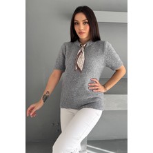 Noa Noa Kadın Kısa Kollu Fular Detaylı Triko Kazak – Soft Elegance