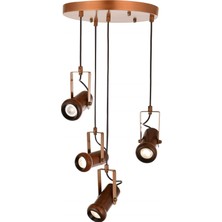 Avonni AV-1918-4T-EX Eskitme Boya Modern Avize LED Metal Ahşap H: 85 cm, Ø: 35 cm