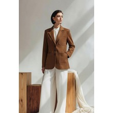 Mixray 4780 Kadın Normal Kesim Suni Süet Blazer Ceket Kahve