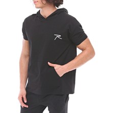 Raru Pamuklu Kapüşonlu Kısa Kollu Sweatshirt Oculus Siyah