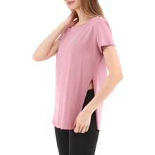 Raru Kadın %100 Pamuk Bisiklet Yaka T-Shirt Fumus Pembe