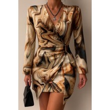 Ulak Handmader Kadın Uzun Kollu Kruvaze Yakalı Asimetrik Detaylı Mini Modal Elbise