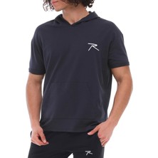 Raru Pamuklu Kapüşonlu Kısa Kollu Sweatshirt Oculus Lacivert