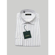 Hermose Mavi Çizgili Beyaz Erkek Gömlek