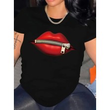 Ulak Handmader Baskılı Oversize Bisiklet Yaka T-Shirt - Siyah