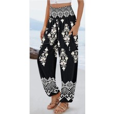 Ulak Handmader Kadın Yüksek Bel Desenli Lastikli Süprem Pantolon