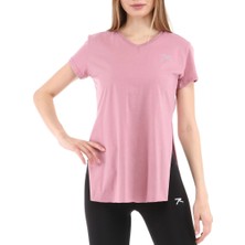 Raru Kadın %100 Pamuk V Yaka T-Shirt Fragum Pembe
